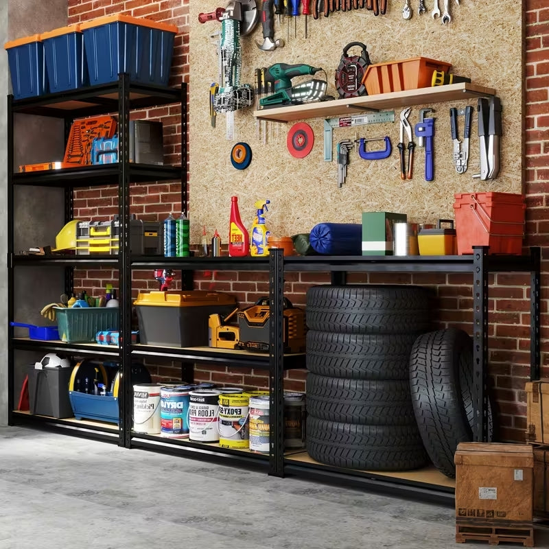 72" Heavy-Duty 5-Tier Garage Shelving Unit | 2000lbs Total Capacity | Adjustable Steel Storage Rack for Pantry, Kitchen & Garage (Black)