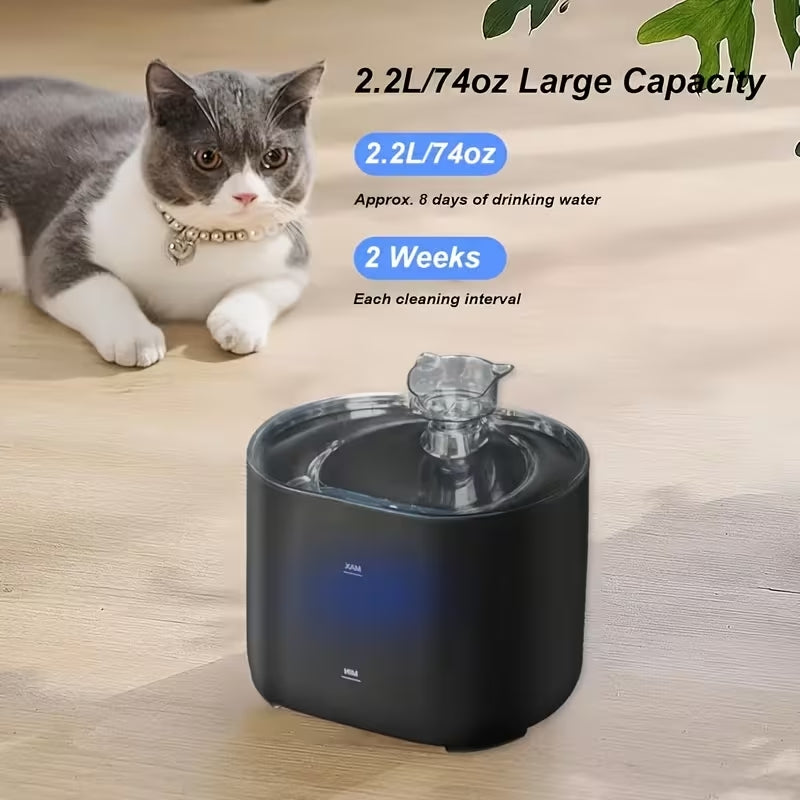 Premium 2.2L Automatic Cat Water Fountain | Ultra-Quiet Kitty Spout Dispenser | 73oz Large Capacity for Multi-Pet Homes (Filters Included)
