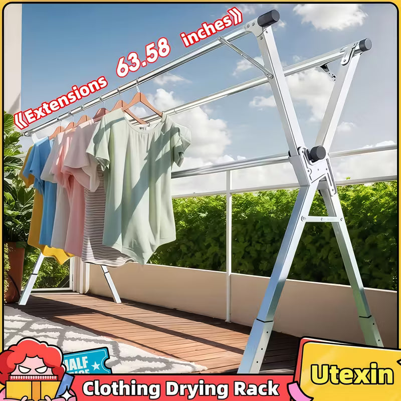 Heavy-Duty X-Frame Clothes Drying Rack | Retractable & Foldable Metal Laundry Rack | Indoor & Outdoor Space-Saver